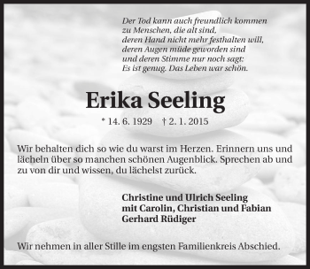 Traueranzeige von Erika Seeling 