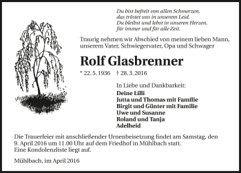 Traueranzeige von Rolf Glasbrenner 