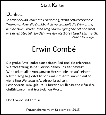 Traueranzeige von Erwin Combé 