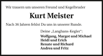 Traueranzeige von Kurt Meister 