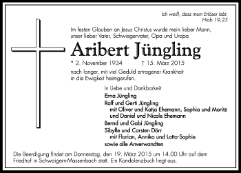 Traueranzeige von Aribert Jüngling 
