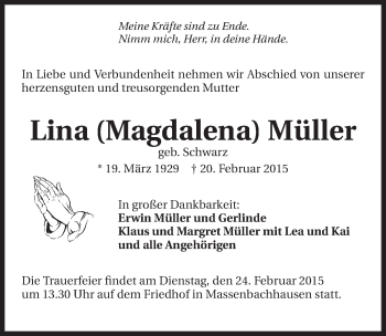 Traueranzeige von Lina Müller 