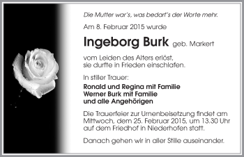 Traueranzeige von Ingeborg Burk 