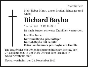 Traueranzeige von Richard Bayha 