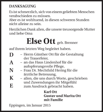 Traueranzeige von Else Ott 