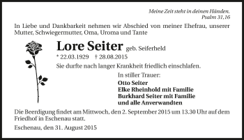 Traueranzeige von Lore Seiter 