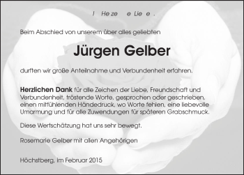 Traueranzeige von Jürgen Gelber 