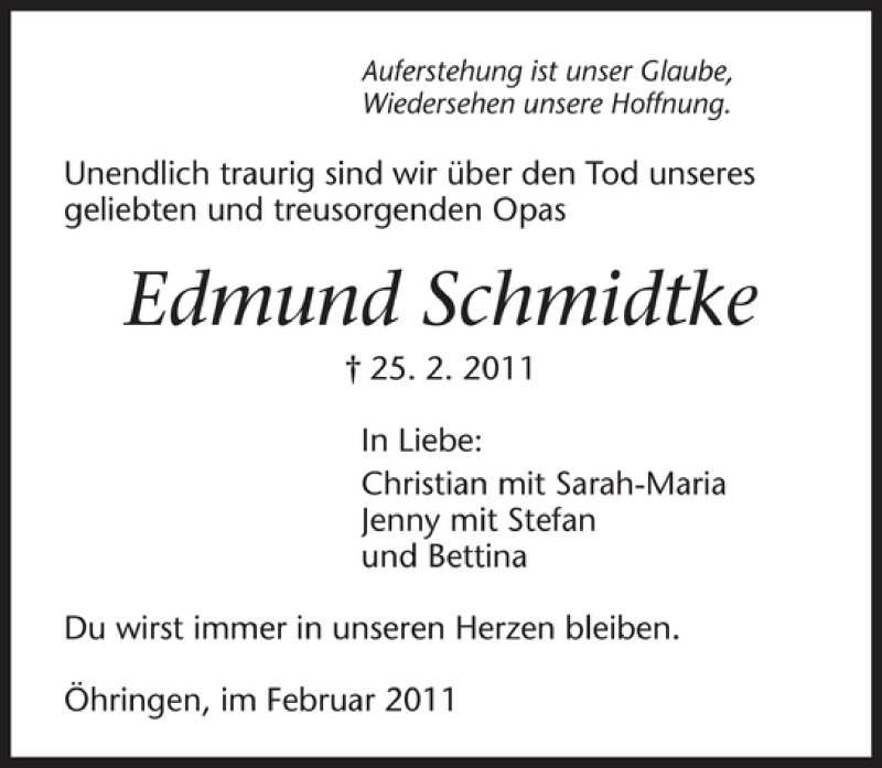  Traueranzeige für Edmund Schmidtke vom 01.03.2011 aus 