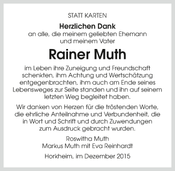 Traueranzeige von Rainer Muth 