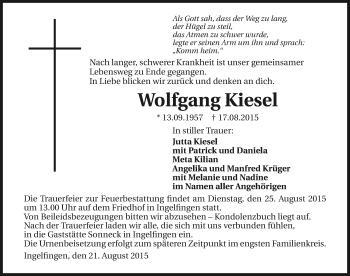 Traueranzeige von Wolfgang Kiesel 