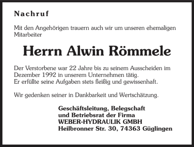  Traueranzeige für Alwin Römmele vom 08.03.2011 aus 