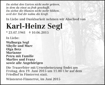 Traueranzeige von Karl-Heinz Segl 