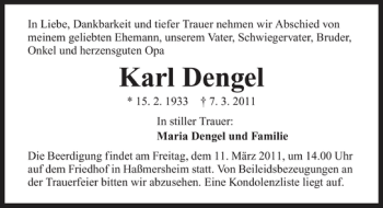 Traueranzeige von Karl Dengel 