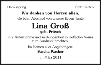 Traueranzeige von Lina Groß 