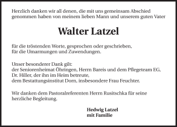Traueranzeige von Walter Latzel 