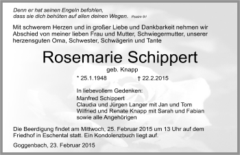 Traueranzeige von Rosemarie Schippert 