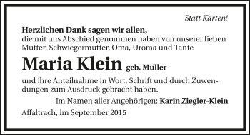 Traueranzeige von Maria Klein 