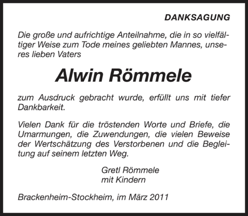  Traueranzeige für Alwin Römmele vom 16.03.2011 aus 