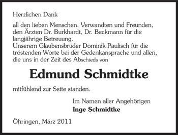 Traueranzeige von Edmund Schmidtke 