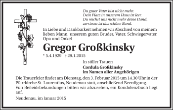 Traueranzeige von Gregor Großkinsky 