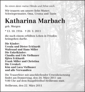 Traueranzeige von Katharina Marbach 