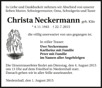 Traueranzeige von Christa Neckermann 