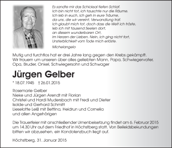 Traueranzeige von Jürgen Gelber 
