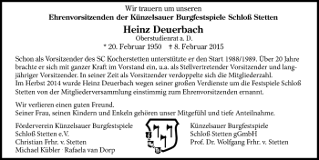 Traueranzeige von Heinz Deuerbach 