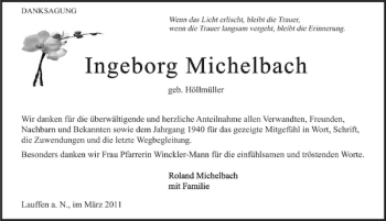 Traueranzeige von Ingeborg Michelbach 