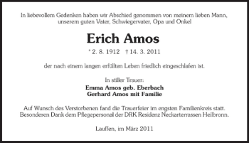 Traueranzeige von Erich Amos 