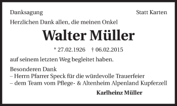 Traueranzeige von Walter Müller 