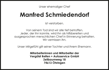 Traueranzeige von Manfred Schmiedendorf 