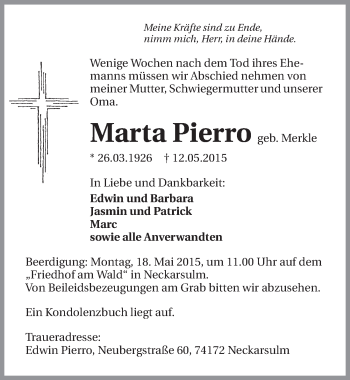 Traueranzeige von Marta Pierro 