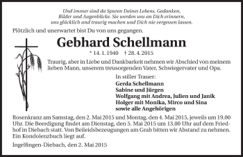 Traueranzeige von Gebhard Schellmann 
