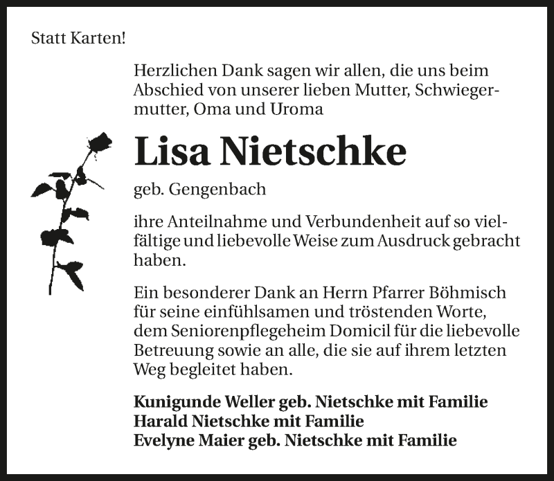  Traueranzeige für Lisa Nietschke vom 06.11.2015 aus 