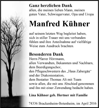 Traueranzeige von Manfred Kühner 