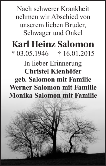 Traueranzeige von Karl Heinz Salomon 
