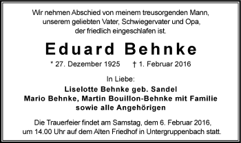 Traueranzeige von Eduard Behnke 