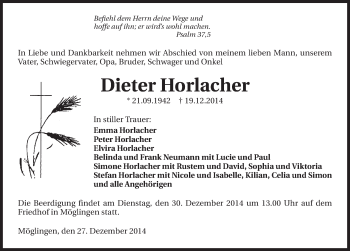 Traueranzeige von Dieter Horlacher 