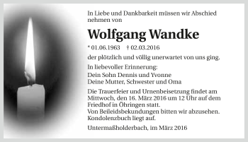 Traueranzeige von Wolfgang Wandke 