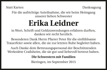 Traueranzeige von Erika Leidner 