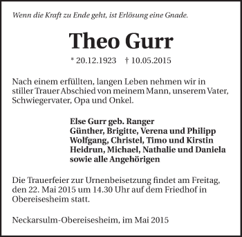 Traueranzeige von Theo Gurr 