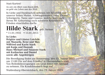 Traueranzeige von Hilde Stark 