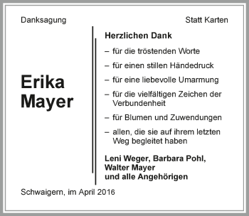 Traueranzeige von Erika Mayer 