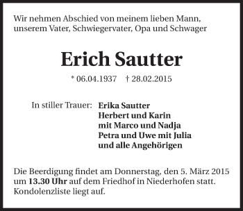 Traueranzeige von Erich Sautter 