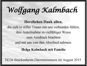 Traueranzeige von Wolfgang Kalmbach 