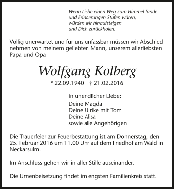 Traueranzeige von Wolfgang Kolberg 