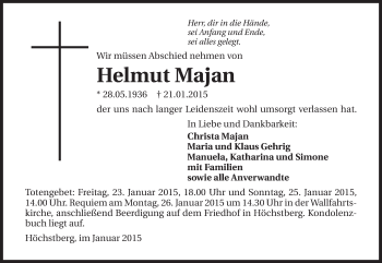 Traueranzeige von Helmut Majan 