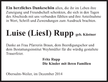 Traueranzeige von Luise Rupp 