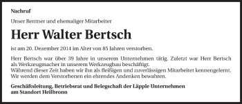 Traueranzeige von Walter Bertsch 